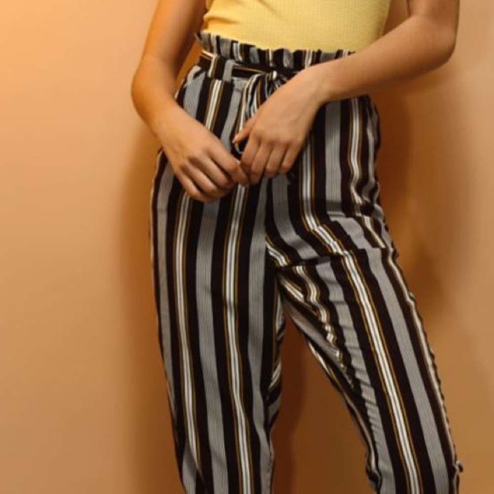 Black & White Stripe Paper Bag Pants